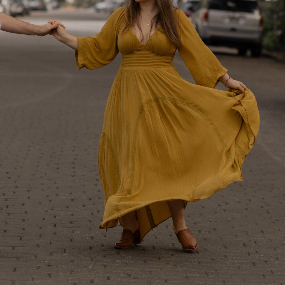 Free People Dixie Maxi Dress in Mustard Yellow, size M